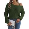 meilun Off Shoulder Bell Sleeve Pullover Sweater with Metal Buckles Daily(Green)