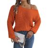 meilun Off Shoulder Bell Sleeve Pullover Sweater with Metal Buckles Daily(Orange)
