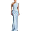 meilun Off-Shoulder Strappy Maxi Dress Fitted Solid-Colour Bodycon Dress(Blue)