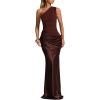 meilun Off-Shoulder Strappy Maxi Dress Fitted Solid-Colour Bodycon Dress(Brown)