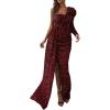meilun One Shoulder Long Sleeve Sequin Dress for Women Ruffle Formal Evening Gowns Sparkly Maxi Dress(A-wine)