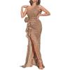 meilun One Shoulder Sequins Maxi Dress with Ruffle Wedding Guest Dress Side Slit Formal Prom Eevening Gowns