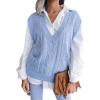 meilun Openwork Twist-Knit V-Neck Sweater Vest Casual, Professional, Daily Wear(Blue)
