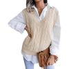 meilun Openwork Twist-Knit V-Neck Sweater Vest Casual, Professional, Daily Wear(Khaki)