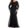 meilun Plus Size Long Sleeve Formal Dress Elegant Round Neck Sequins Mesh Evening Gowns(A-black)