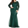 meilun Plus Size Long Sleeve Formal Dress Elegant Round Neck Sequins Mesh Evening Gowns(A-green)