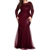 meilun Plus Size Long Sleeve Formal Dress Elegant Round Neck Sequins Mesh Evening Gowns(A-wine)