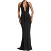 meilun Rosetta Maxi Dress Hanging Neck Deep V Waist Long Backless Fluttering Fishtail Dresses(Black)
