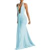 meilun Rosetta Maxi Dress Hanging Neck Deep V Waist Long Backless Fluttering Fishtail Dresses(Blue)