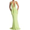 meilun Rosetta Maxi Dress Hanging Neck Deep V Waist Long Backless Fluttering Fishtail Dresses(Green)