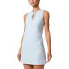 meilun Round Neck Sleeveless Hollow Out Sequin Mini Dress Evening Banquet Gown(Blue)
