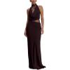 meilun Ruffle Knit Maxi Dress Polo-Neck Fitted Workwear-Casual Dress(Brown)