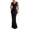 meilun Satin-Finish Fitted Bodycon Fishtail Dress with Backless Design(Black)