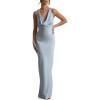 meilun Satin-Finish Fitted Bodycon Fishtail Dress with Backless Design(Blue)