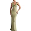 meilun Satin-Finish Fitted Bodycon Fishtail Dress with Backless Design(Green)