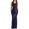 meilun Satin-Finish Fitted Bodycon Fishtail Dress with Backless Design(Navy)