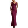 meilun Satin-Finish Fitted Bodycon Fishtail Dress with Backless Design(Rose)