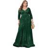 meilun Sequin Dress Long-Sleeved Cocktail Wedding Guest Attire Elegant V-Neck Party Dress(Deepgreen)