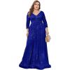 meilun Sequin Dress Long-Sleeved Cocktail Wedding Guest Attire Elegant V-Neck Party Dress(Royalblue)