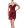 meilun Sequin Mini Party Dress with Bead Sleeve Elegant Dresses for Women Evening Gowns(A-wine)