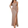 meilun Sleeveless Sequin Dress for Women Formal Evening Gowns Sparkly V-Neck Slit Maxi Dress(A-shown)