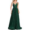 meilun Sleeveless V-Neck with Mesh Formal Long Dress Lace-up Backless Sequin Evening Gowns Wedding Guest Dress(A-green)