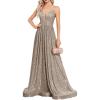 meilun Sleeveless V-Neck with Mesh Formal Long Dress Lace-up Backless Sequin Evening Gowns Wedding Guest Dress(A-grey)
