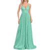 meilun Sleeveless V-Neck with Mesh Formal Long Dress Lace-up Backless Sequin Evening Gowns Wedding Guest Dress(A-lightgreen)
