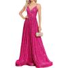 meilun Sleeveless V-Neck with Mesh Formal Long Dress Lace-up Backless Sequin Evening Gowns Wedding Guest Dress(A-rose)