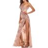 meilun Sparkly One Shoulder Sequin Formal Dress Evening Gowns High Slit Long Prom Dress(A-beige)