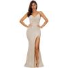 meilun Sparkly One Shoulder Sequin Formal Dress Evening Gowns High Slit Long Prom Dress(Silver)