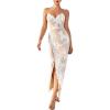 meilun Sparkly Spaghrtti Strap Sequin Formal Dress Evening Gowns High Slit Long Prom Wedding Guest Dress(A-offwhite)