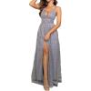 meilun Sparkly V Neck Sleeveless Maxi Dress for Women Chiffon A-line Prom Evening Gowns with Slit(A-grey)