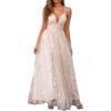 meilun Sparkly V Neck Sleeveless Maxi Dress for Women Chiffon A-line Prom Evening Gowns with Slit(A-offwhite)