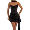 meilun Strapless Cropped Satin Dress with Boning and Drawstring Detail Bridesmaid Dresses(Black)