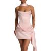 meilun Strapless Cropped Satin Dress with Boning and Drawstring Detail Bridesmaid Dresses(Pink)