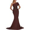 meilun Strapless One-Shoulder Long Fishtail Sequin Asymmetric Prom Dress(Brown)