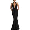 meilun Tie Pleated Maxi Dress Deep V Neck Backless Hip Embroidered Dresses Holiday Seaside Party(Black)