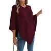 meilun Twisted-Knit Oversized Cape Sweater Elegant Casual Solid-Color Jacket(Wine)