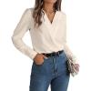 meilun V-Neck Long-Sleeve Shirt Solid Color Slim-Fit Elegant Blouse Women’s Professional Daily Wear(Beige)