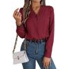 meilun V-Neck Long-Sleeve Shirt Solid Color Slim-Fit Elegant Blouse Women’s Professional Daily Wear(Red)