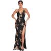 meilun Women Sequin Dress V Neck Sexy Sparkly Split Cocktail Party Dress(Black)