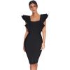 meilun Womens Celebrity Party Bandage Dress Vestido Ruffles Butterfly Sleeve Bodycon Club Dress(Black)