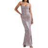meilun Women’s Cowl Neck Ruffle Wedding Guest Dress Mesh Slit Bodycon Cocktail Party Maxi Dress(B-grey)