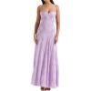 meilun Women’s Cowl Neck Ruffle Wedding Guest Dress Mesh Slit Bodycon Cocktail Party Maxi Dress(C-purple)