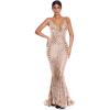 meilun Womens Deep V Elegant Striped Backless Dresses Sequin Bodycon Maxi Party Reflective Dress(Beige)