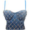 meilun Women’s Glitter Rhinestone Diamond Jean Bustier 3D Crop Top Floral Corset Bra Clubwear for Party(Jean)