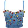 meilun Women’s Glitter Rhinestone Diamond Jean Bustier 3D Crop Top Floral Corset Bra Clubwear for Party(Jean&red)