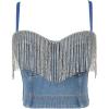 meilun Women’s Glitter Rhinestone Diamond Jean Bustier 3D Crop Top Floral Corset Bra Clubwear for Party(Jean&tassels)