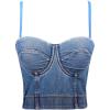 meilun Women’s Glitter Rhinestone Diamond Jean Bustier 3D Crop Top Floral Corset Bra Clubwear for Party(Pure Jeans)